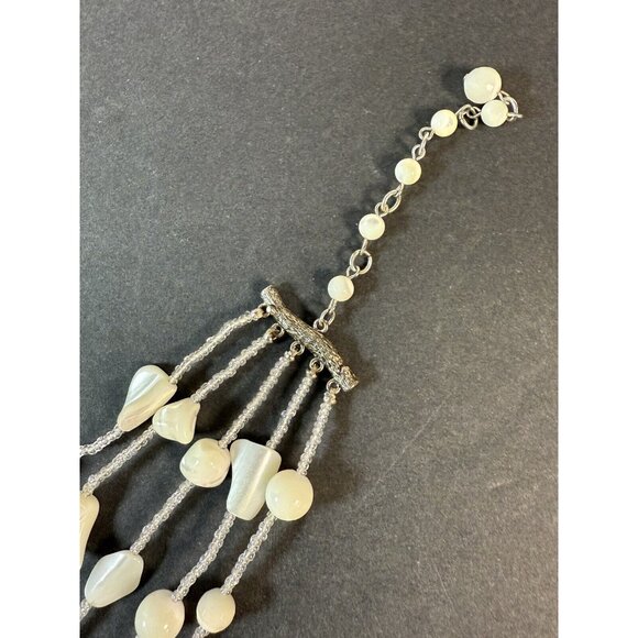 GRAZIANO Signed Chunky Mother Of Pearl / Glass Bead Necklace Multistrand Fashion - Picture 4 of 6
